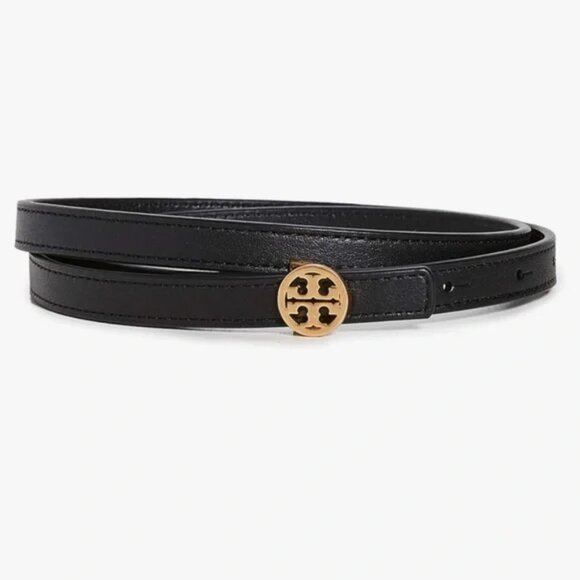 TORY BURCH WOMEN'S BELT STYLE #50005725 COLOR BLACK/001 WITH SKINNY LEATHER LOGO - Picture 1 of 11